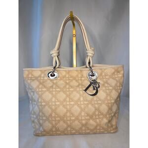Christian Dior Beige Diorissimo Canvas Tote Bag CD Charm Made in Italy Vintage